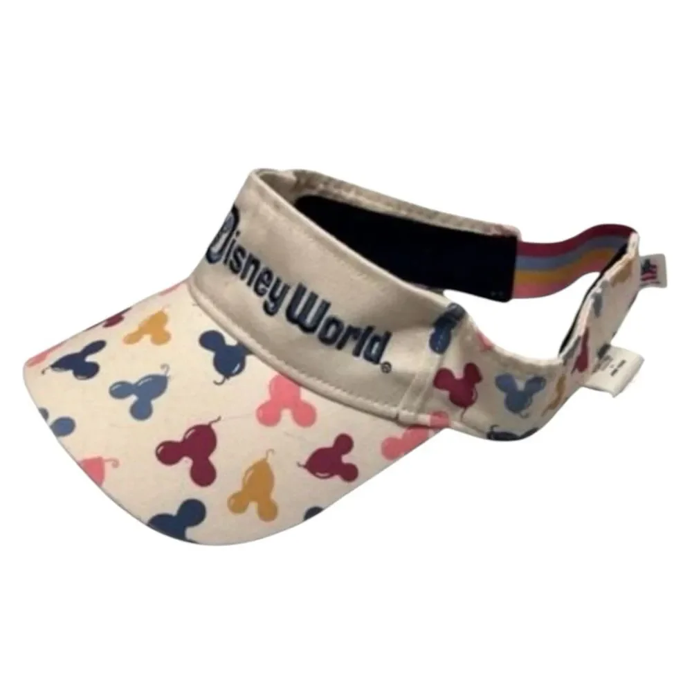 Disney Parks Visor Walt Disney World Balloon Print Rainbow Strap Adult